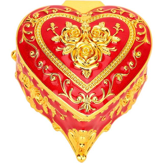 Heart Shaped Jewelry Box Soft Velvet Lining Ladies Girls Vintage Trinket Storage Box for Earrings green