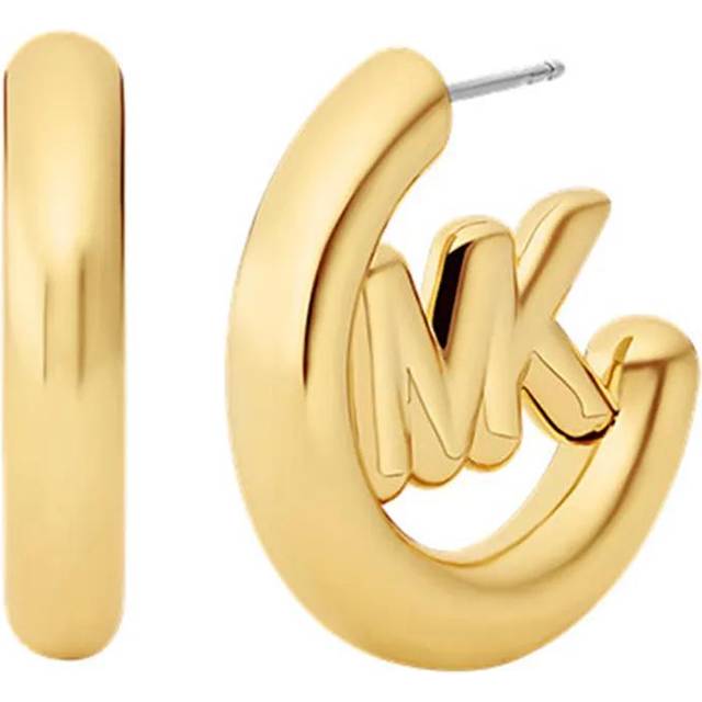Michael Kors Women's Gold-Tone MK Logo Hoop Earrings