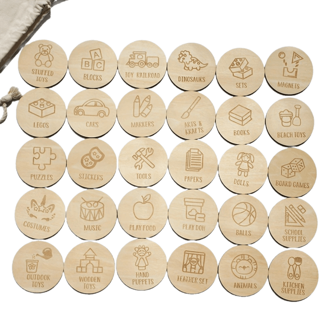 TEMU 30 Patterned Wooden Labels, Suitable For Lockers, Storage Racks And Storage Box Label Decorations, Office Classification Labels, Party Gifts