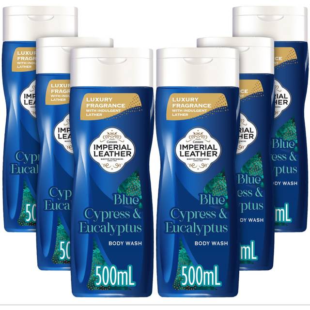Imperial Leather Blue Cypress & Eucalyptus Invigorating Body Wash Shower Gel Signature Oil Blend, Creamy Lather, Gentle Skin Care, Bulk Buy, Pack of