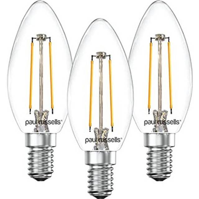 paul russells E14 Small Edison Screw LED Filament - Pack of 3 â 2.5W 25W Equivalent 250LM Lumen 2700K SES Candle C35 Bulbs â Energy Saving