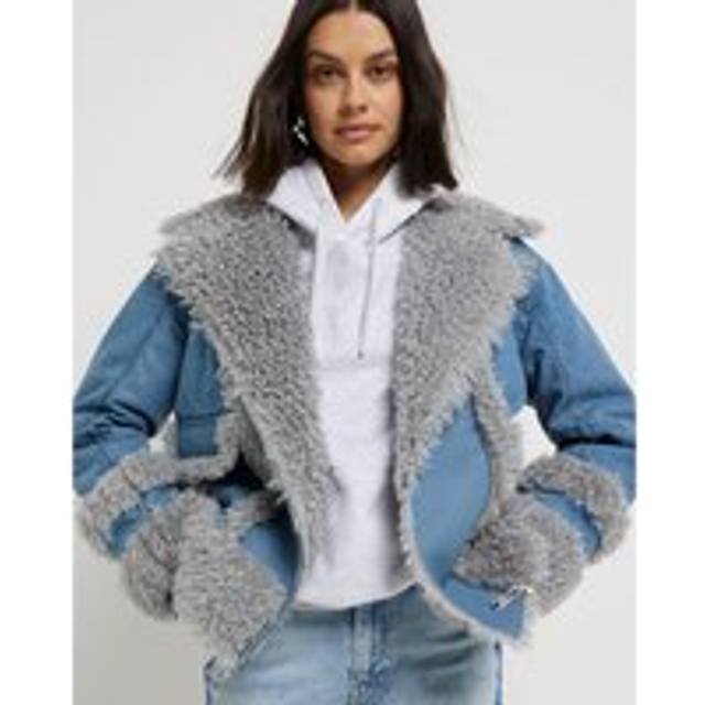 River Island Womens Blue Denim Hybrid Aviator Jacket - 6