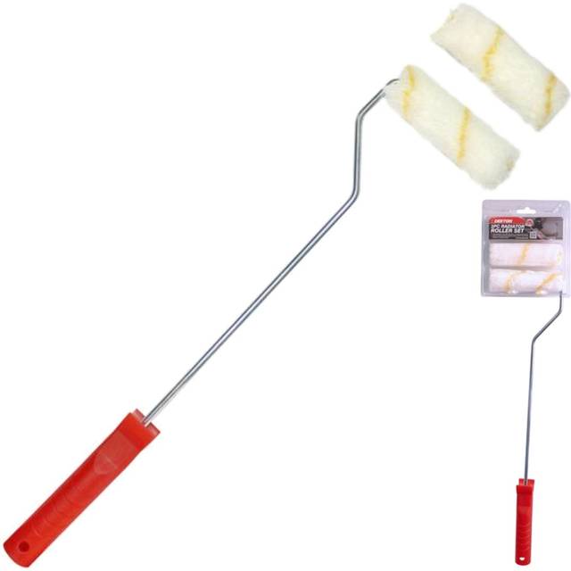 Dekton 3pc Paint Roller Set Long Reach Radiator Handle 4 Frame And Sleeves