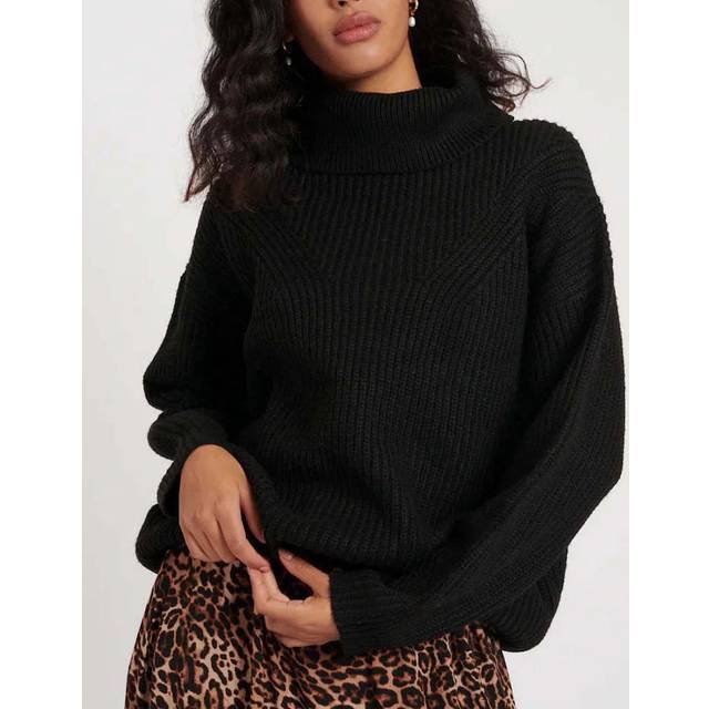 Nobody's Child Women's Longline Funnel Neck Sweater - Black - Size: 10/8