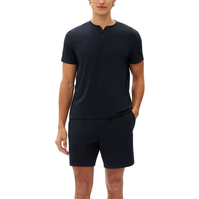 Gap Men's 2-pc. Heathered Henley Shirt & Shorts Pajama Set, Black, M