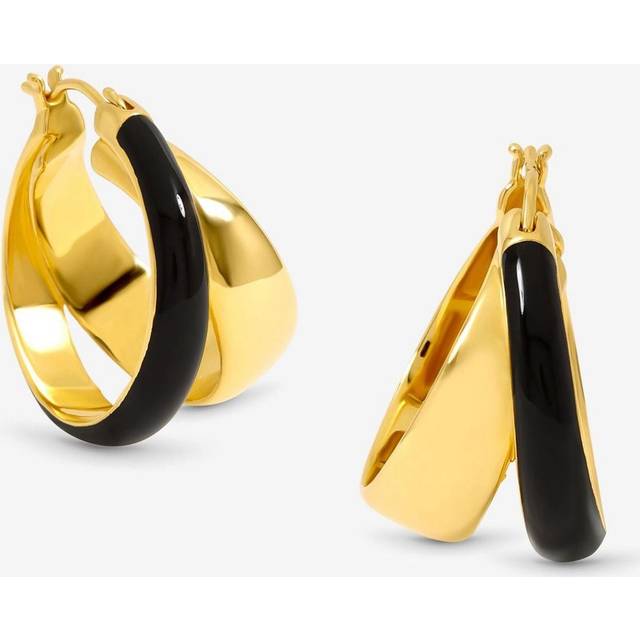 Jon Richard Gold Polished And Jet Enamel Double Hoop Earrings - One Size