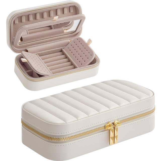 Songmicshome Travel Jewellery Box, Pu Surface With Stitching, Clsongmicshome Oud White, Brown