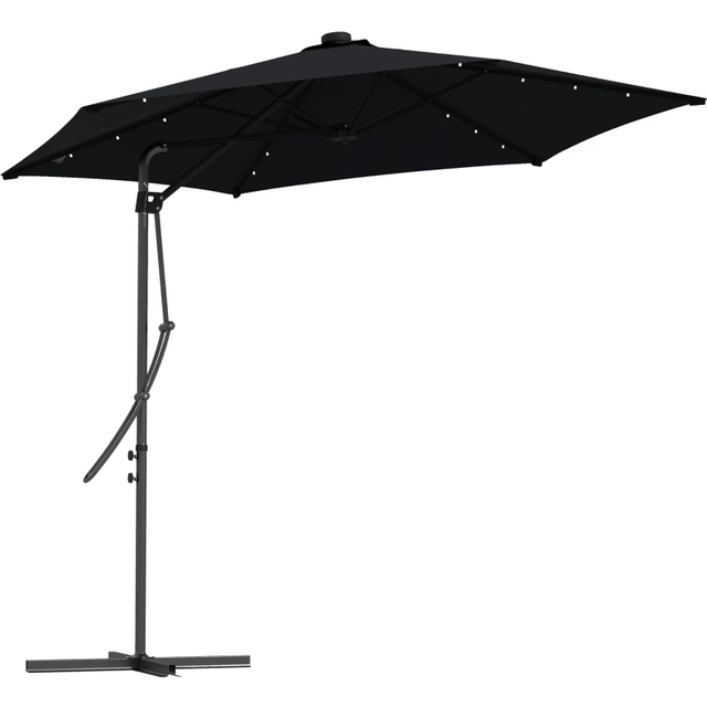 Outsunny 3(m) Cantilever Garden Parasol Umbrella W/ Solar LED and Cover - Grey - Black | TJ Hughes Dark Grey