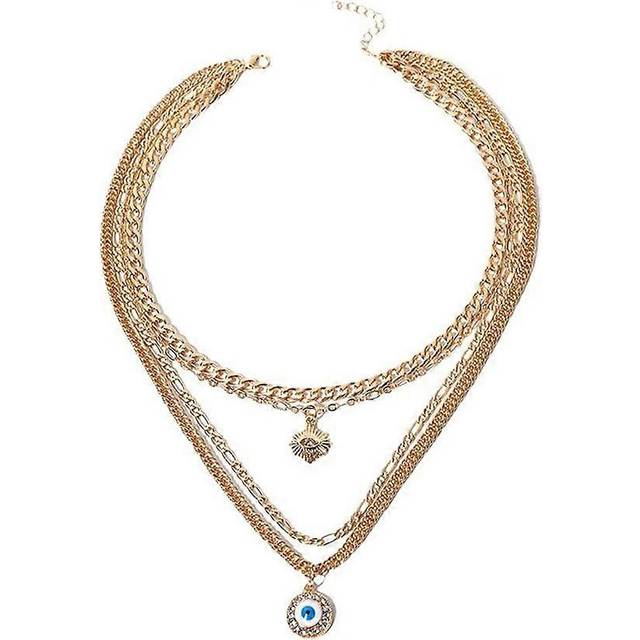 (As show, One size) Gold Layered Necklace for Women Evil Eye Pendant Necklace Chunky Gold Chain Necklace Paperclip Chain Necklace Layered Chain Neckla