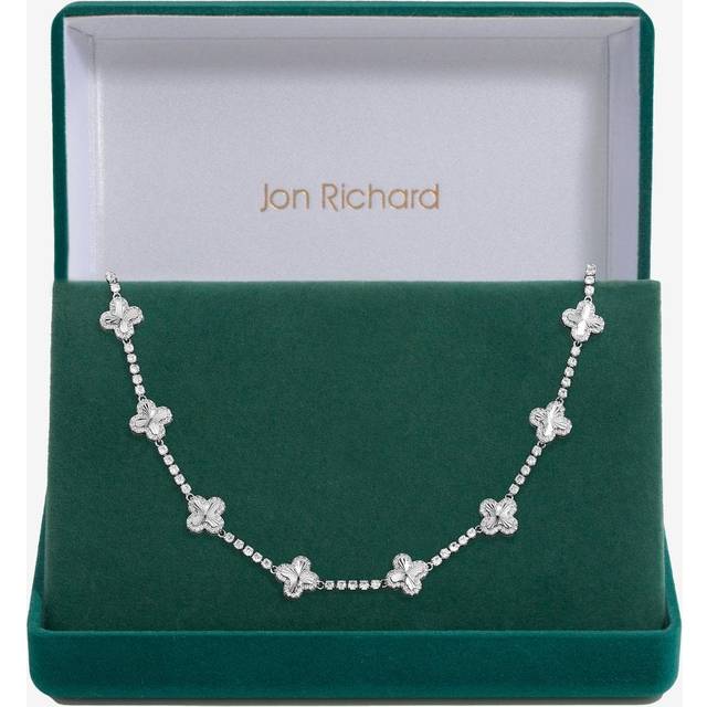 Jon Richard Rhodium Plated and Diamond Cut Station Clover Necklace - Gift Box, Silver, Women - Ilver