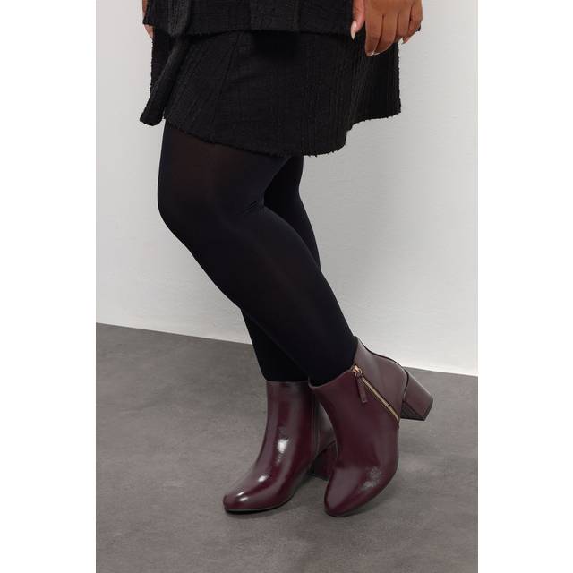 Burgundy Red Faux Leather Block Heel Ankle Boots In Wide E Fit & Extra Wide eee Fit - 10E