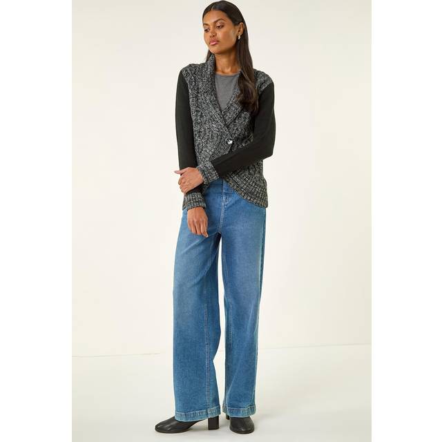 Roman Textured Knit Wrap Cardigan In Charcoal - 12