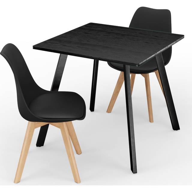 80cm Modern Dining Table & 2 Tulip Dining Chairs Padded Seat W/ Beech Legs Set