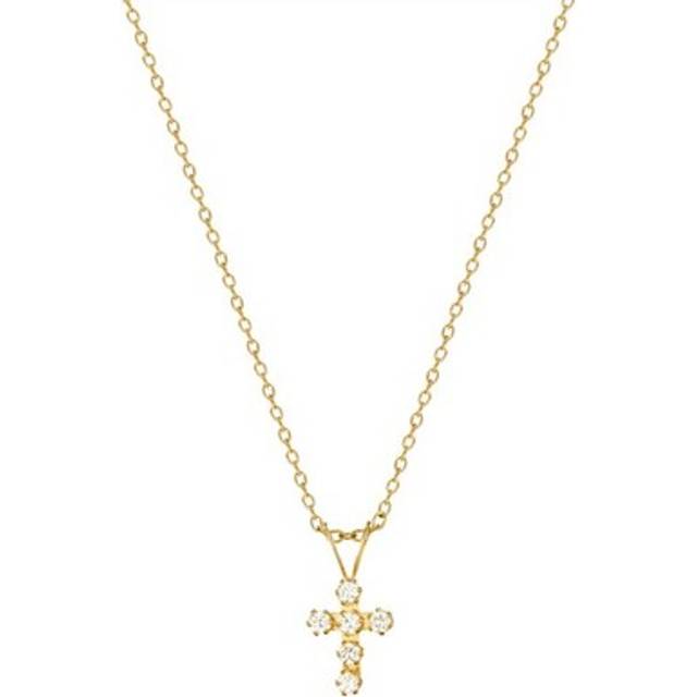 The Love Collection 9ct Gold Cross CZ pendant with curb chain, One Colour, Women