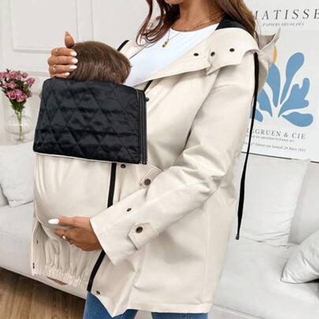 SHEIN Maternity Solid Color Drop Shoulder Long Sleeve Hoodie 3-In-1 Nursing Jacket