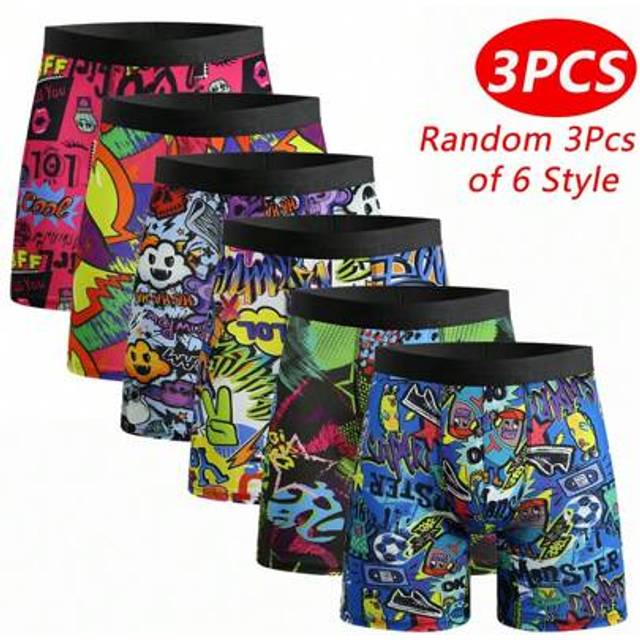 SHEIN 3PCS Random Mens Boxer Briefs Shorts Long Legs Anti-Chafing Underpants Trunks Underwear Soft Comfortable Pants Breathable Moisture Wicking Multipacks