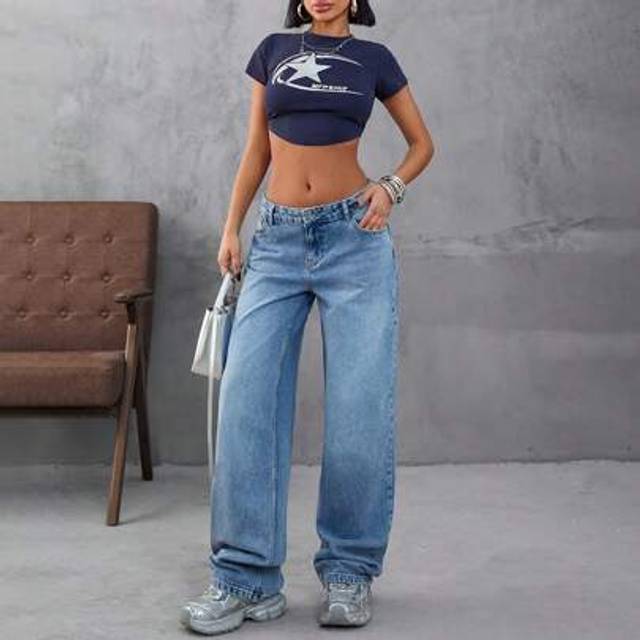 SHEIN Loose Low Waist Straight Leg Denim Jean Women S Outfits Womens Womens Petite Women S Cargo Pants Baggy Jeans Women Women S Clothes Women Summer Clothi