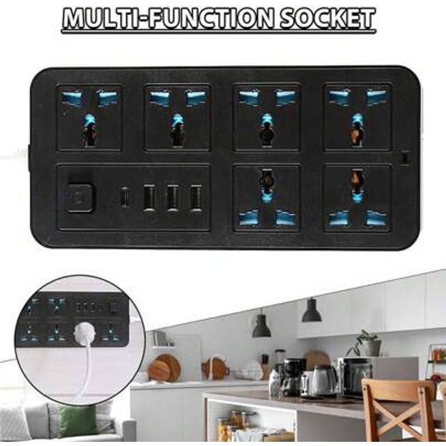 NetHong 6-8Gang Way Extension Lead With USB Cable Electric Plug Socket UK Mains Power UK