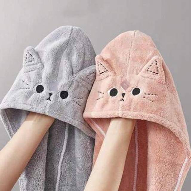 SHEIN Cute Cat Hair Towel Wrap For Women,Microfiber Hair Towel,Quick-Dry Hair Turban, Ultra-Absorbent Twist Towel For Long & Curly Hair, Soft Bath Shower Ac
