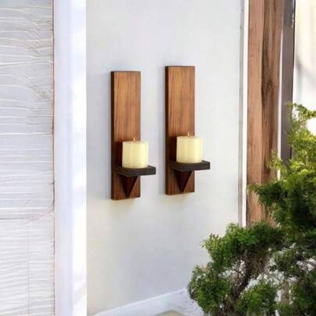 SHEIN Wall Candle Sconces Set Of 2, Decorative Wooden Candle Holder, Farmhouse Candle Sconce, Living Room Wall Decoration