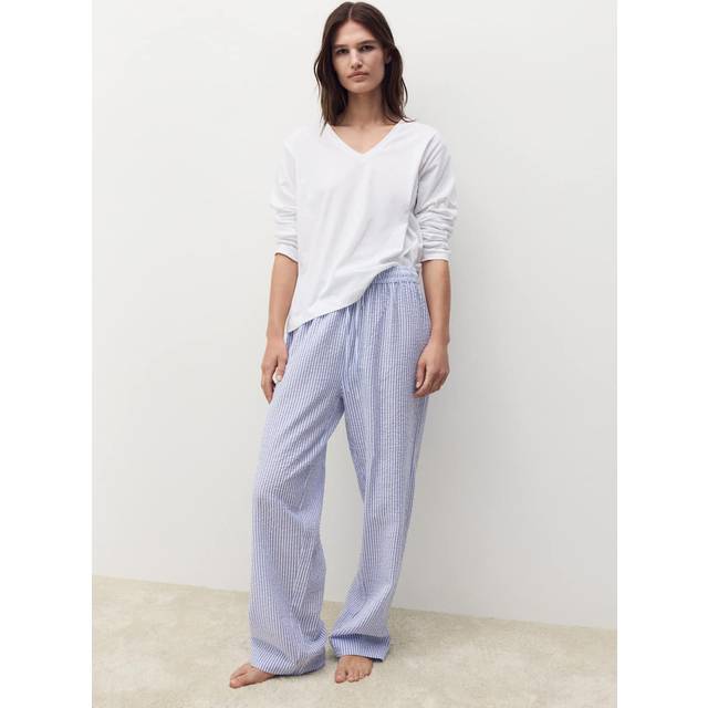 Seersucker striped two-piece pyjamas china blue - Woman - S - MANGO - China Blue