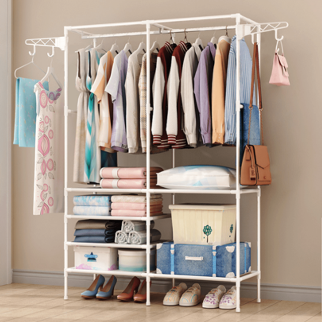 SHEIN Heavy Duty Steel Clothes Rail Storage Garment Shelf Hanging Display Stand Rack Double Row Clothes Hanger White