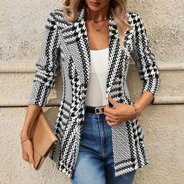 SHEIN Elegant Houndstooth Long Sleeve Fitted Blazer For Women Winter Women Clothes Winter Coat Office Wear Women Business Casual Women