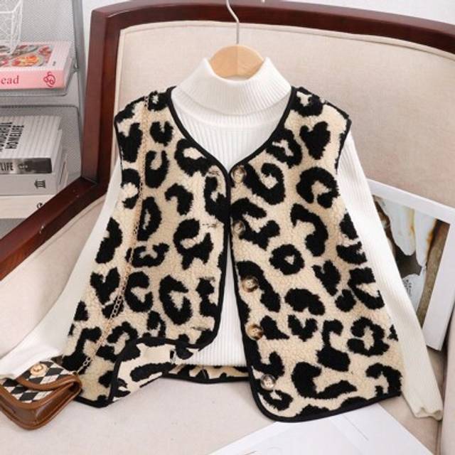 SHEIN Tween Girl Loose Casual Minimalist Comfortable Leopard Print Fluffy Jacket,In Fall/Winter