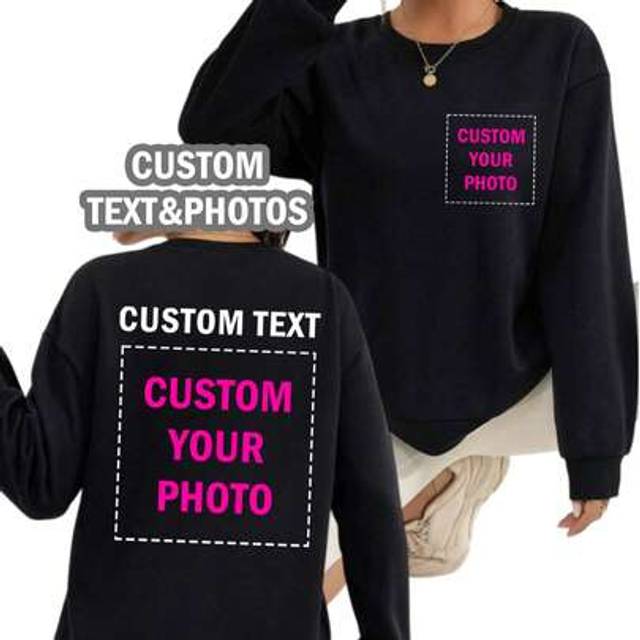 SHEIN Customized Personalized Gifts, Customized Women's Round Neck Sweatshirts, Customized Front And Back Tops, Add Your Photos (Patterns/Logos/Family Photo