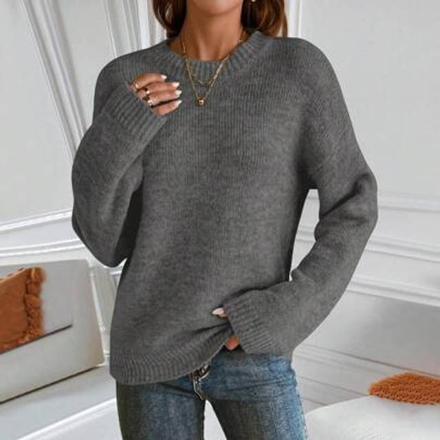 Calvaya Newly Upgraded Premium Thick & Warm Women Crew Neck Sweater, Gray Knit Pullover Fall Winter Outfit