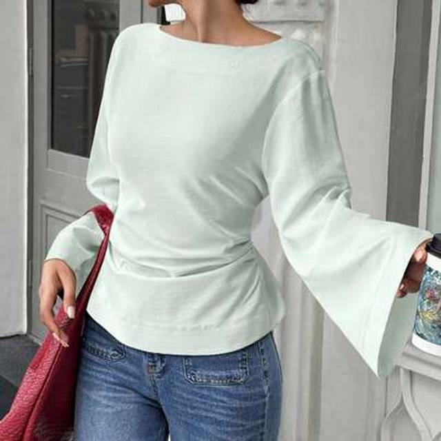 Selianne Women&#39;s Casual Versatile Solid Color Bell Sleeve Shirt Fall Cloth For Women