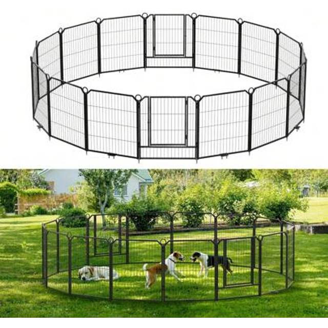 SHEIN Heavy Duty Pet Fence With Gate, 16 Panels Total 42.8 Ft(L) Garden Fence Animal Barrier For The Yard, RV Camping, Rustproof Panel Border With Fixed Sta