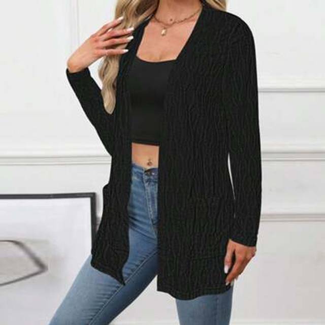 SHEIN European & American Cross-Border Women&#39;s Autumn/Winter New Solid Color Hollow-Out Casual Commuting Knitted Long Sleeve Cardigan Sweater