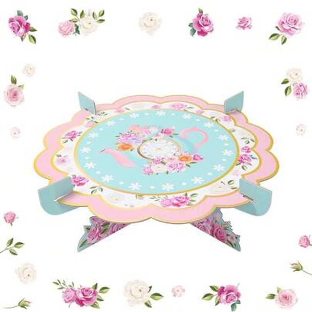 SHEIN 1Pc One Layer Tea Party Cupcake Stand,Cake Holder With Teapot Flowers Design,Vintage Cupcake Stand,Western Themed Cake Stand Rustic Camping Party Cake