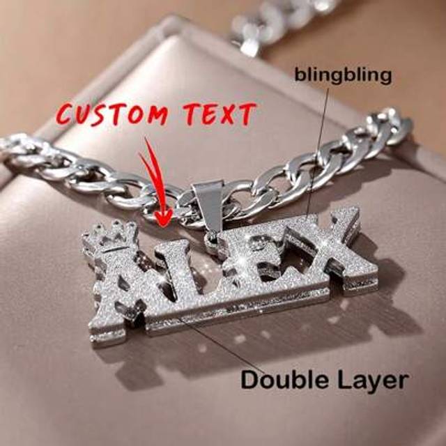 SHEIN Customized Name Double Layer Curb Chain Necklace - 304 Stainless Steel Gold Color Hip Hop 3D Shiny Pendant For Men, Personalized Gift For Him, Dad, Co