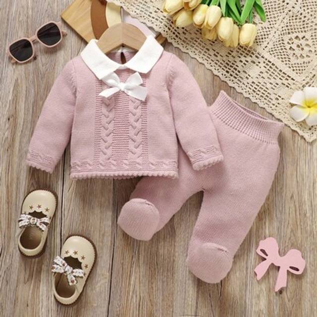 SHEIN 2pcs Newborn Infant Toddler Unisex Solid Apricot Color Casual Fashionable Cute Soft Simple Versatile Long Sleeve Sweater And Pants Set, Suitable For H