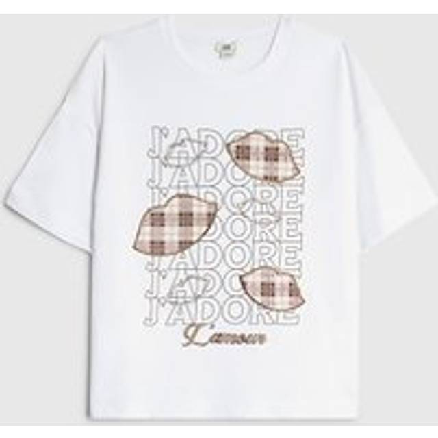 River Island Girls White J'Adore Check Lips T-Shirt - 11-12 Yrs