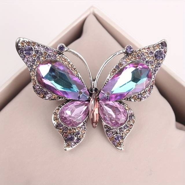 TEMU 1pc Rhinestone Brooch Corsage Pin - Purple Blue Elegant Women's Fashion Accessory For Scarves Dresses Coats Bags, Thanksgiving Gift For Her, Festive Decoration, Intricate Detailing