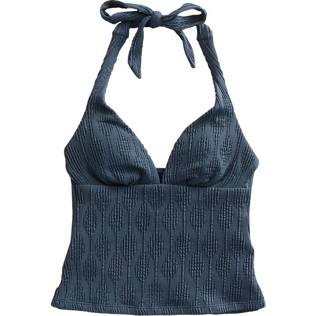 Next Navy Textured Halterneck Tummy Control Tankini Top