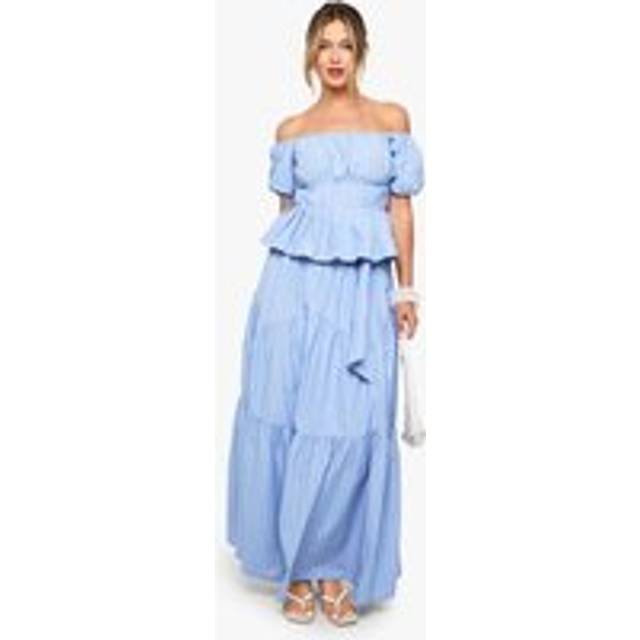Womens Stripe Poplin Tiered Maxi Skirt - Blue - 12