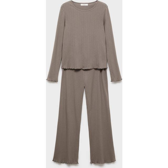 Two-piece openwork cotton pyjamas medium brown - Woman - XS - MANGO - Medium Brown