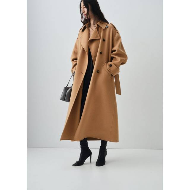 Double-breasted wool coat medium brown - Woman - M - MANGO - Medium Brown