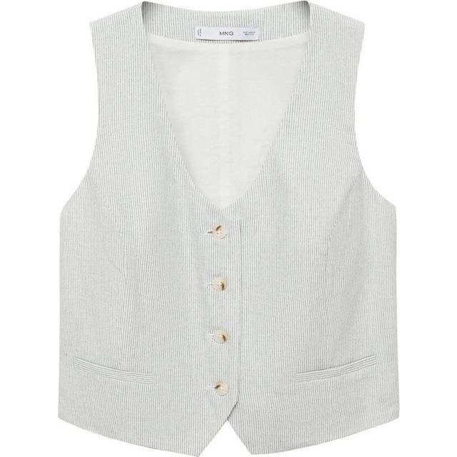Linen-blend suit waistcoat ecru - Woman - M - MANGO - Ecru