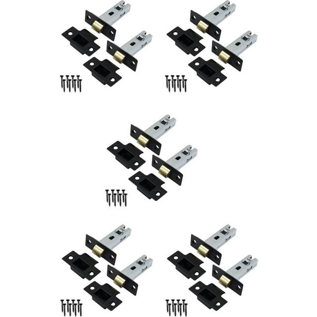 10 Sets Bolt Through Tubular Latch in Matte Black with Strike Plate and Dustcap (2cm H X 2.5cm W X 6.4cm D)