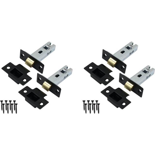 4 Sets Bolt Through Tubular Latch in Matte Black with Strike Plate and Dustcap (2cm H X 2.5cm W X 6.4cm D)