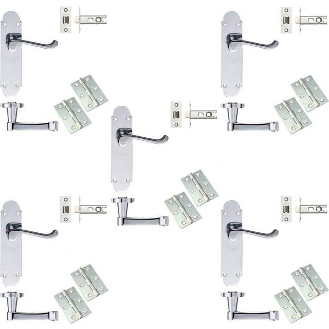 Golden Grace 5 Sets Epsom Design Victorian Scroll Door Handle - Polished Chrome (19cm W)
