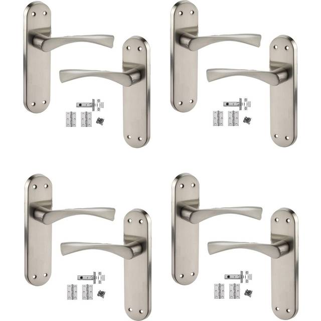 Golden Grace 4 Sets Twist Astrid Style Modern Door Handles Lever Latch on Backplate in Satin Stainless Steel Finish - 182mm x 45mm Backplate (20cm W)