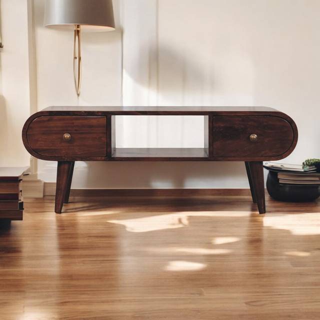 California Walnut Circular Tv Unit - Brown (38cm H X 100cm W X 30cm D)