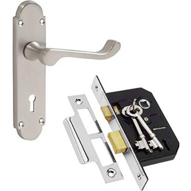 Epsom Design Door Handles Lever Lock in Satin Brushed Chrome Finish with 3 Lever Lock and 2 Keys (21.5cm W)