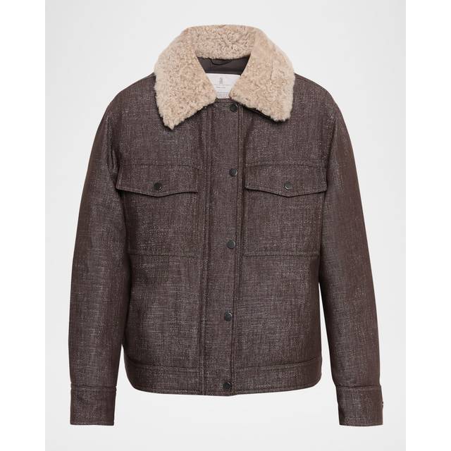 Sparkling Wool-Blend Padded Jacket with Removable Shearling Collar - BROWN SILVER - 38 IT (2 US)